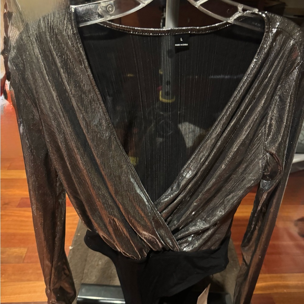 SHEIN Shiny Metallic Wrap Blouse